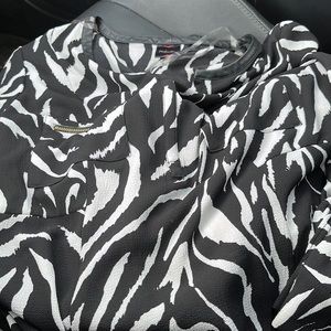 Blouse black and white Rafaela medium   Leather collar